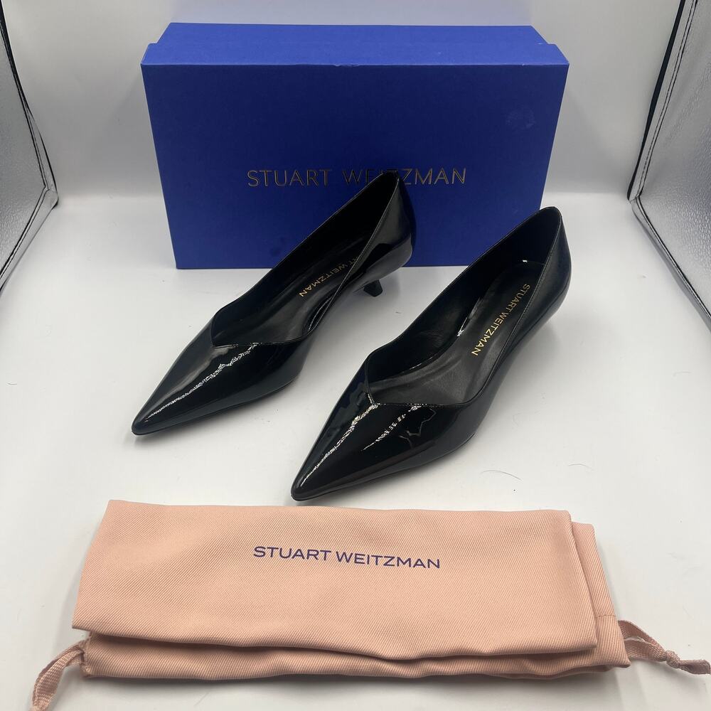 Stuart Weitzman Kitten Heel Pumps Eva 35mm Patent Leather Pointed Toe Size 7.5 B